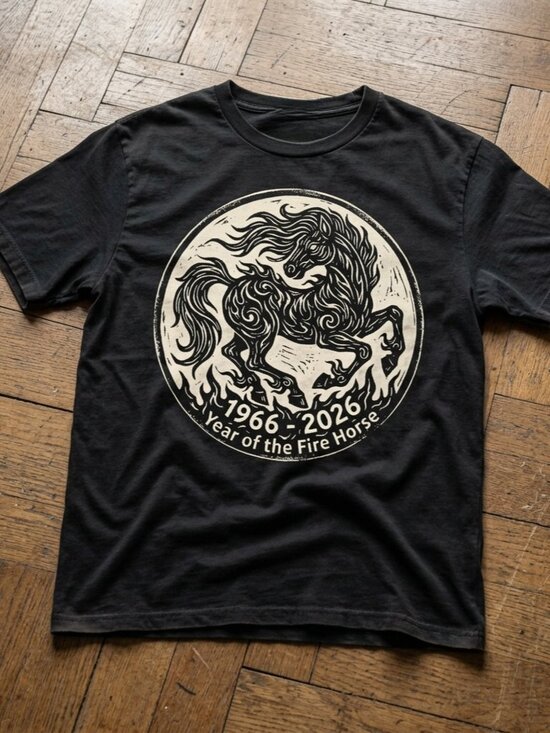 Gildan Other - Year Of The Fire Horse 1966 2026 Vintage Chinese Zodiac Graphic Tee
